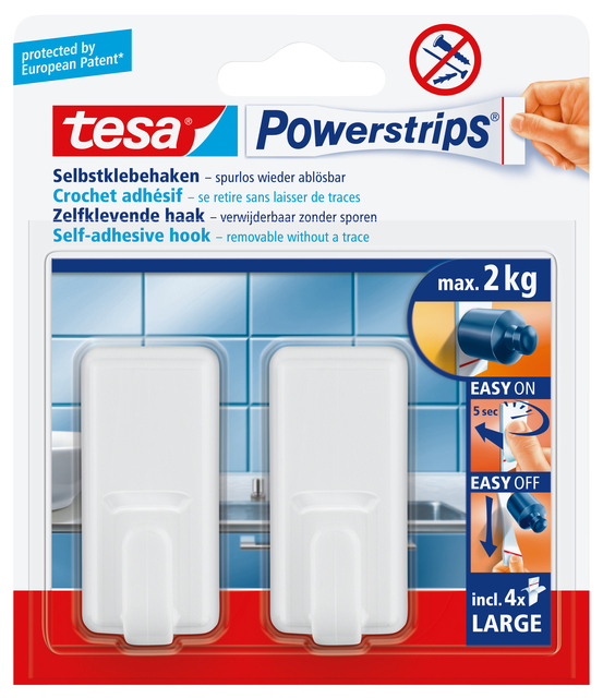 Haken tesa Powerstrips® LARGE Classic zelfklevend  verwijderbaar, wit