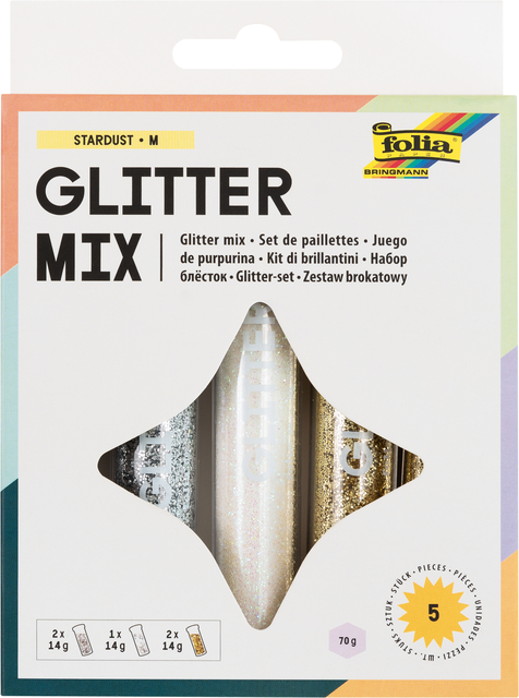 Glitterpoeder Folia 14gram Stardust 5 stuks 3 kleuren