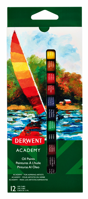 Olieverf Derwent Academy blister à 12 tubes à 12ml assorti