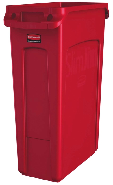 Afvalbak Rubbermaid Slim Jim Vented met luchtsleuven 87liter rood