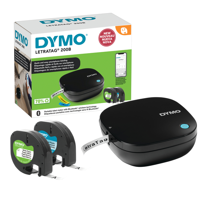 Labelprinter Dymo LetraTag 200B draagbaar bluetooth 12mm zwart promopack