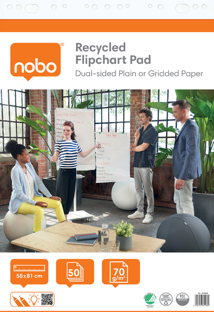 Flipoverpapier Nobo Gerecycled 58x81cm dubbelzijdig rol