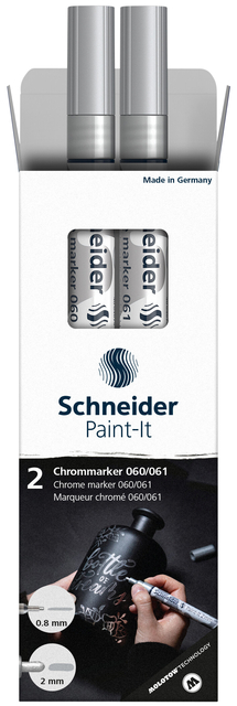 Viltstift  Schneider Paint-it 060 – 061 2.0mm en 0.8mm metallic chrome set à 2 stuks