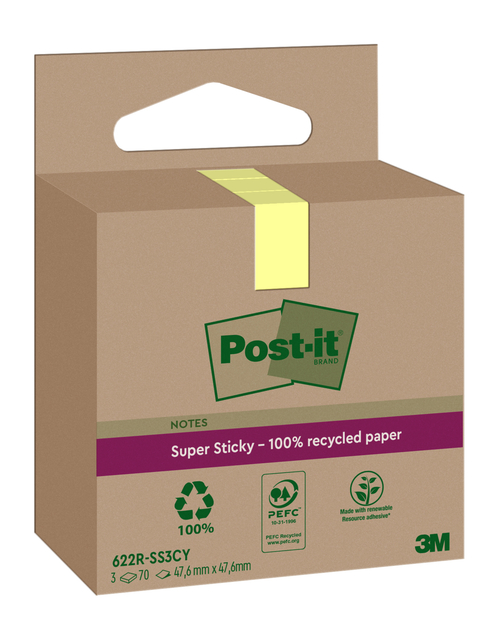 Memoblok 3M Post-it 622 RSS3CY 47,6×47,6mm geel