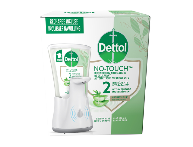 Handzeepdispenser Dettol Hydrating No Touch Kit met zeep 250ml