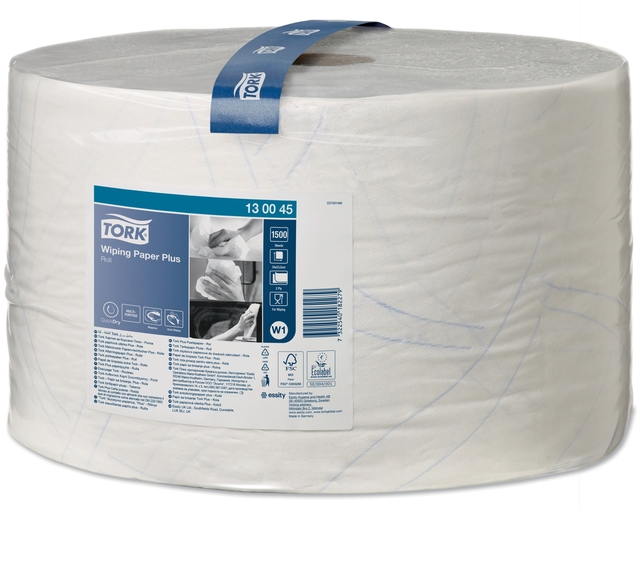 Poetspapier Tork Wiping Plus W1 2-laags 1500vel wit 130045