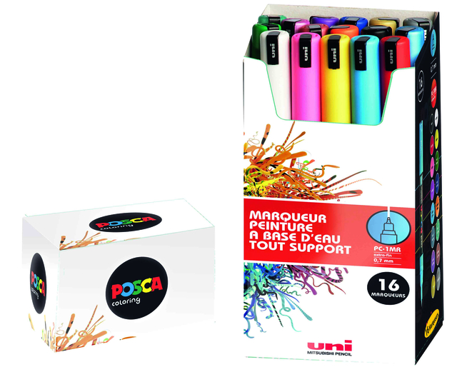 Verfstift Posca PC1MR extra fijn assorti set à 16 stuks