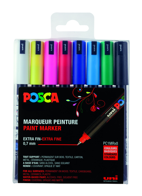 Verfstift Posca PC1MR extra fijn assorti set à 8 stuks