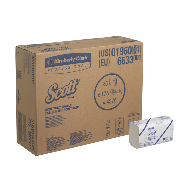 Handdoek Scott i-vouw 1-laags 20×31,5cm 25x175stuks wit 6633