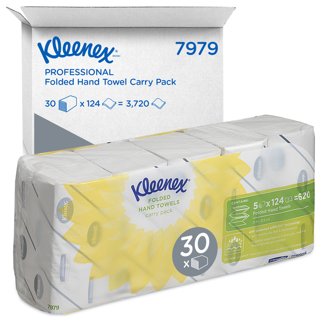 Handdoek Kleenex Ultra i-vouw 2-laags 21,5×31,5cm 5x124stuks 7979