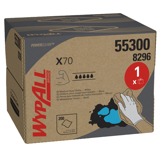 Poetsdoek WypAll X70 PowerClean 42,6×28,2cm 200vel draagdoos wit 8296