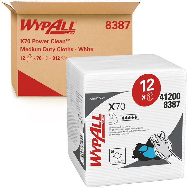 Poetsdoek WypAll X70 PowerClean 42,1×37,5cm 12x76vel wit 8387