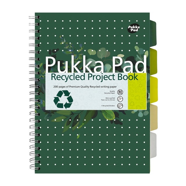 Projectboek Pukka Pad Recycled A4 lijn 5-tabs 4-gaats 200 pagina’s 80gr groen