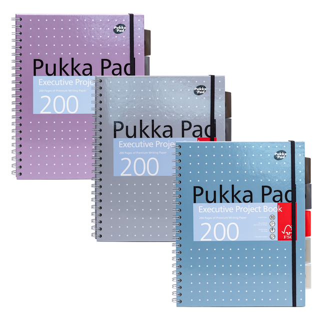 Projectboek Pukka Pad Metallic Executive A4 lijn 5-tabs 4-gaats 200 pagina’s 80gr assorti