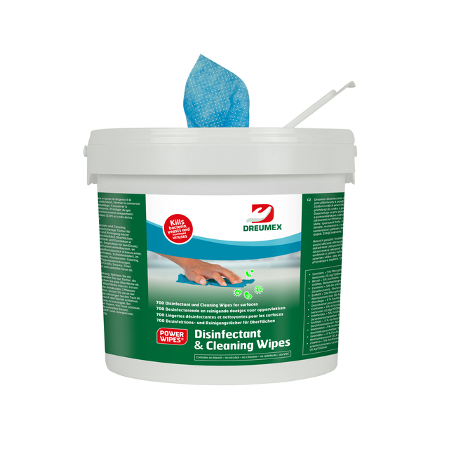 Desinfectiedoekjes Dreumex Disinfectant & Cleaning emmer 700 stuks blauw