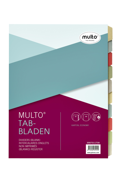 Tabbladen Multo A4 23R 10-delig karton assorti