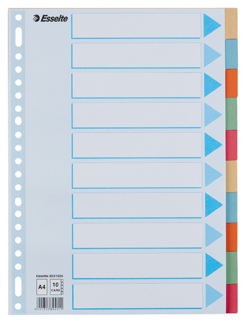 Tabbladen Esselte Premium A4 10-delig karton 23-rings assorti