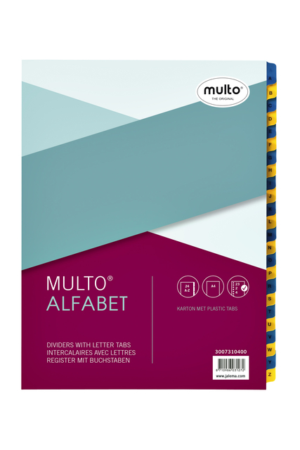 Tabbladen Multo A4 23-rings 24-delig A-Z blauw/geel karton 170gr