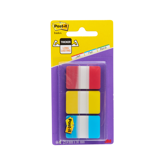 Indextabs Post-it 686RYB 25.4×38.1mm strong blauw, rood, geel 66 tabs