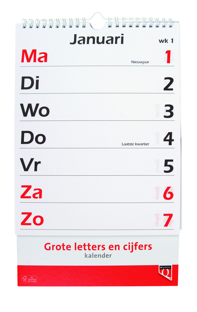 Kalender 2025 met grote letters en cijfers Quantore