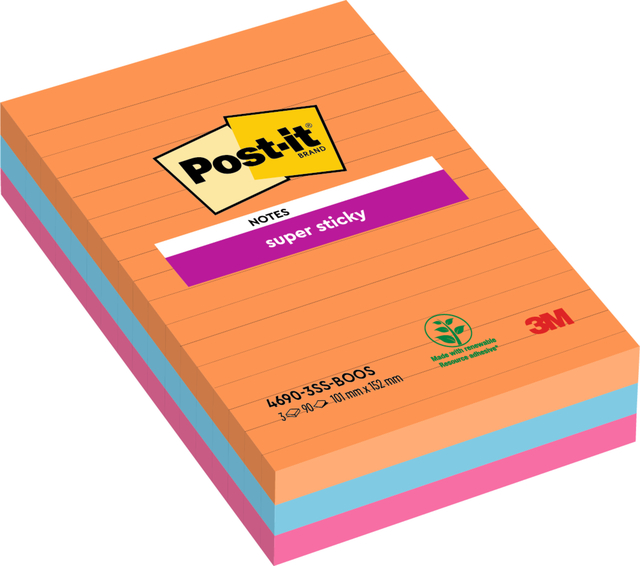 Memoblok Post-it 4690 Super Sticky 101x152mm lijn Bangkok