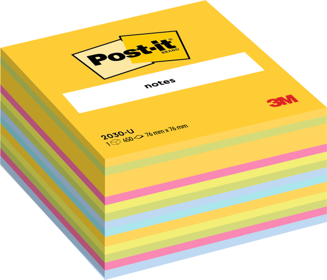 Memoblok Post-it 2030 76x76mm kubus ultra assorti