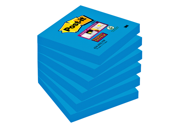 Memoblok Post-it 654 Super Sticky 76x76mm blauw 90 vel