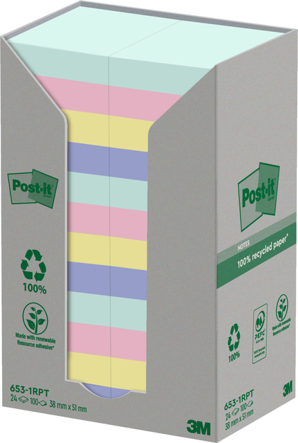 Memoblok Post-it 653-RPT 38x51mm rainbow pastel