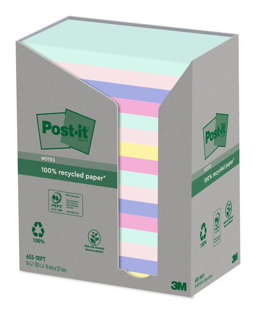 Memoblok Post-it 655-RPT 76x127mm recycled rainbow pastel