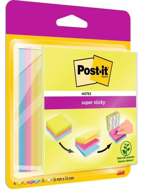 Memoblok Post-it 2014 Super Sticky 76x76mm smart kubus Rio 300 vel