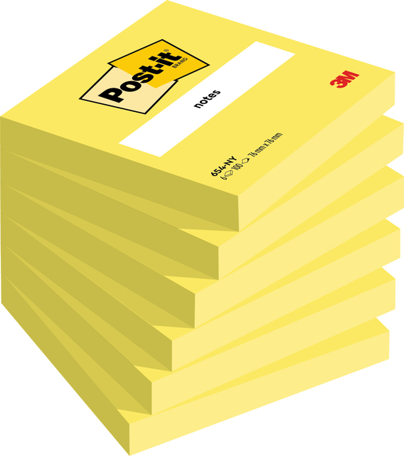 Memoblok Post-it 654 76x76mm neon geel