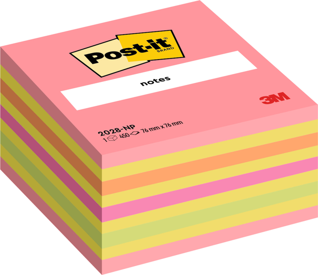 Memoblok Post-it 2028 76x76mm kubus neon kleuren