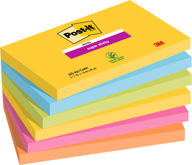 Memoblok Post-it 655 Super Sticky 76x127mm Carnival