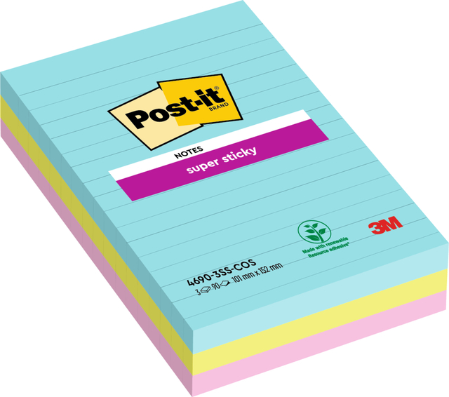 Memoblok Post-it 4690 Super Sticky 101x152mm Cosmic