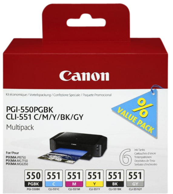 Inktcartridge Canon PGI-550 + CLI-551 zwart + 5 kleuren