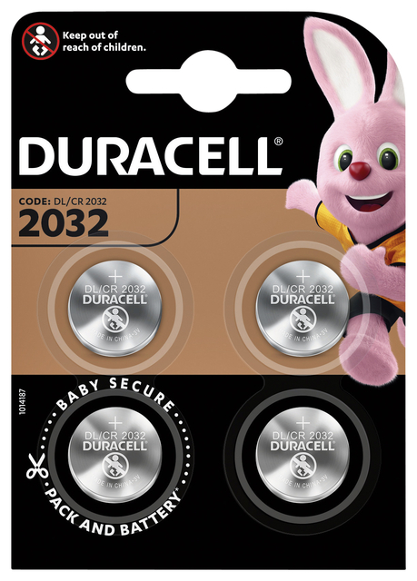 Batterij Duracell knoopcel 4xCR2032 lithium Ø20mm 3V-180mAh