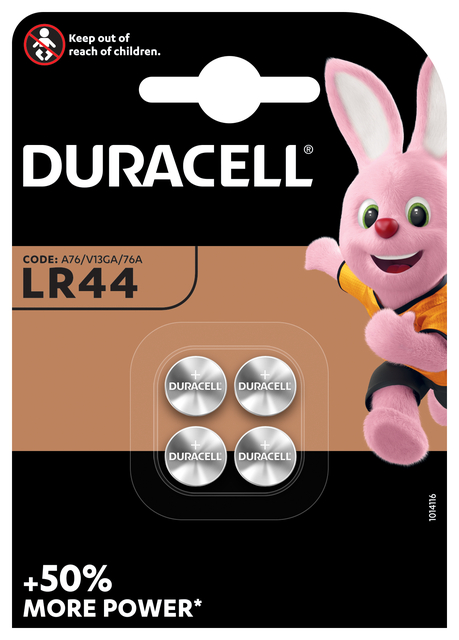 Batterij Duracell knoopcel 4xLR44 alkaline Ø11,6mm