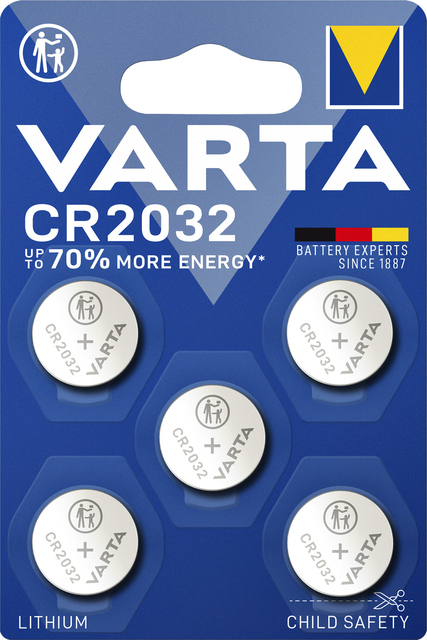 Batterij Varta knoopcel CR2032 lithium blister à 5stuk