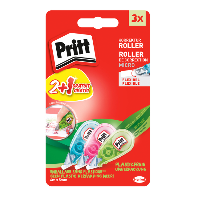 Correctieroller Pritt 5mmx6m micro blister à  2+1 gratis