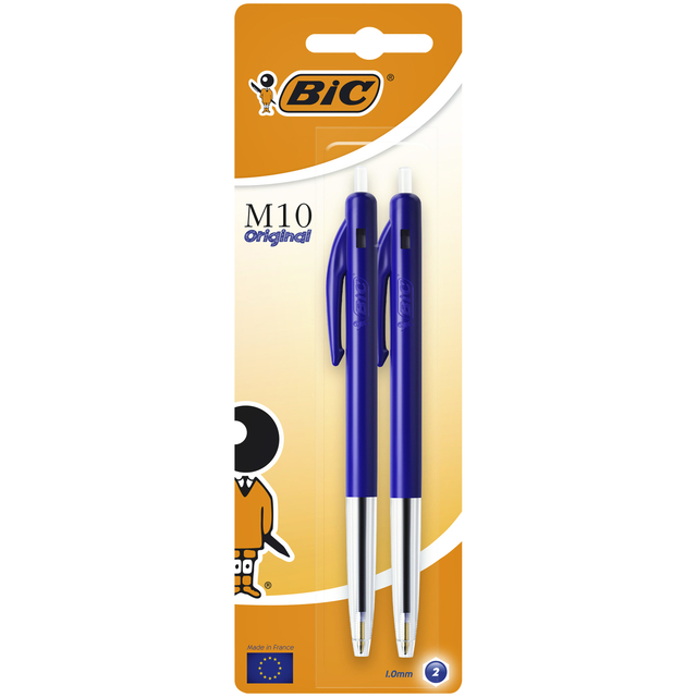 Balpen Bic M10 medium blauw blister à 2 stuks