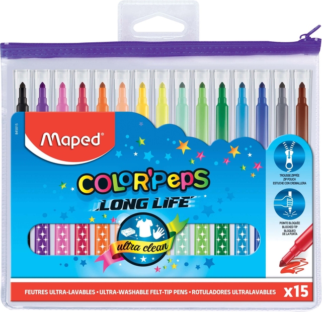 Viltstift Maped Color’Peps Long Life set á 15 kleuren