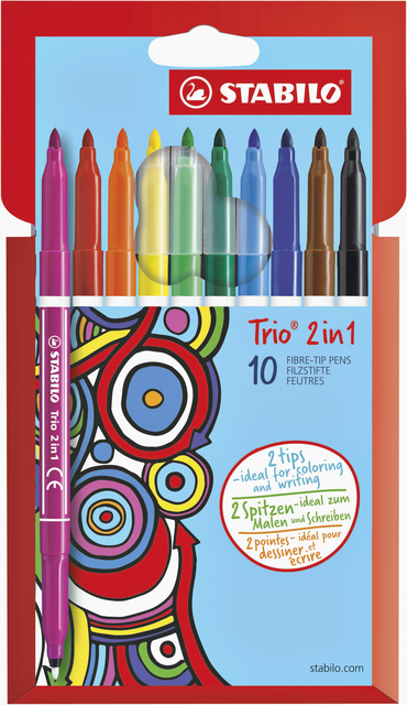 Viltstift STABILO Trio 2 in 1 assorti etui à 10 stuks