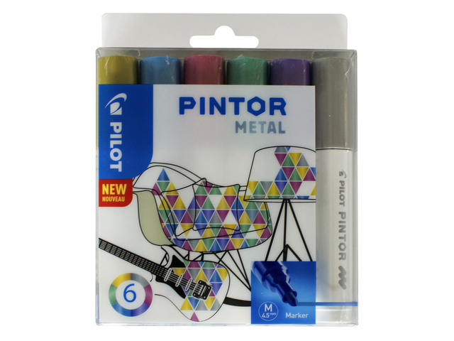 Verfstift Pilot Pintor metallic medium assorti etui à 6 stuks