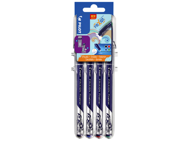 Fineliner Pilot friXion fijn assorti etui à 4 stuks