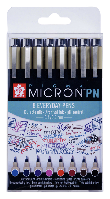 Fineliner Sakura pigma micron 0.4mm blister à 8 stuks assorti