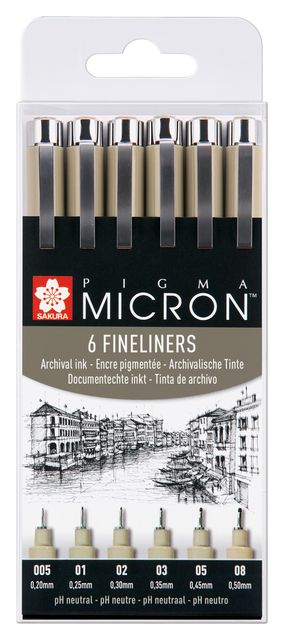 Fineliner Sakura pigma micron set 6stuks zwart