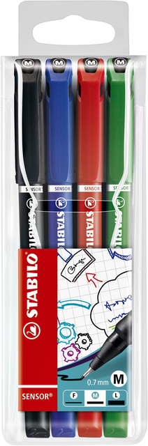 Fineliner STABILO Sensor 187/4 medium assorti blister à 4 stuks