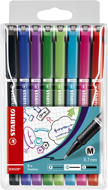 Fineliner STABILO Sensor 187/8 medium assorti etui à 8 stuks