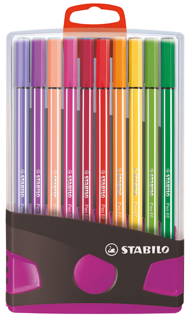 Viltstift  STABILO Pen 68/20 ColorParade in antraciet/roze etui medium assorti etui  à 20 stuks