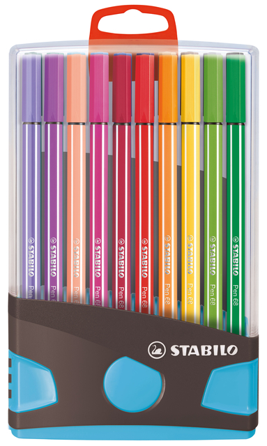 Viltstift  STABILO Pen 68/20 ColorParade in antraciet/turquoise etui medium assorti etui  à 20 stuks